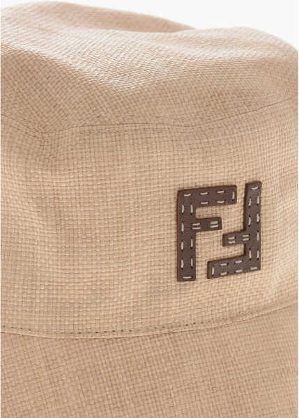 Caciuli Fendi Raffia Effect Bucket Hat With Leather Details Beige Barbati (BM 19715030) 2