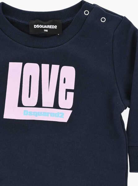 Bluze de trening DSQUARED2 Brushed Cotton Crew-Neck Sweatshirt With Front Print Blue Baieti (BM 19715093) 2