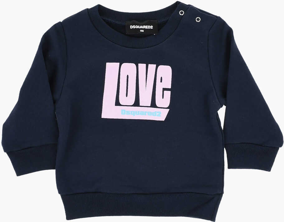 Bluze de trening DSQUARED2 Brushed Cotton Crew-Neck Sweatshirt With Front Print Blue Baieti (BM 19715093) 1