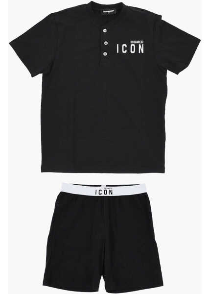 Pijamale DSQUARED2 Lightweight Cotton Summer Pyjama Set With Shorts Black Baieti (BM 19715111) 1