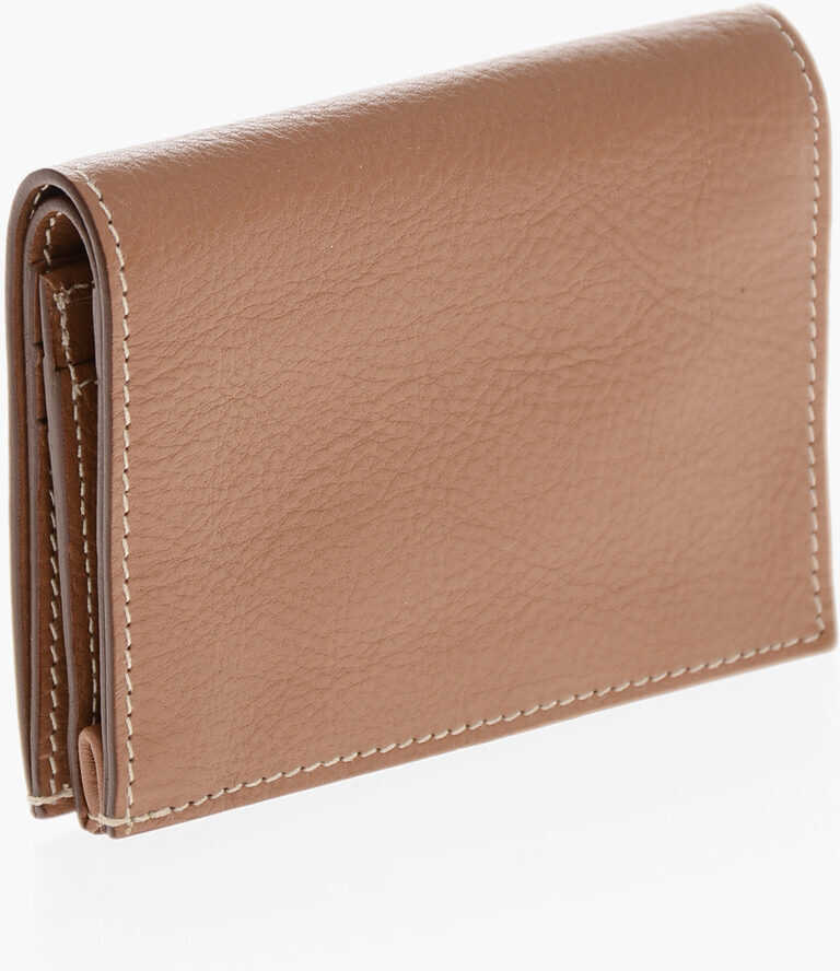 Portofele IL BISONTE Textured Leather Wallet With Zip Brown Femei (BM 19715117) 2