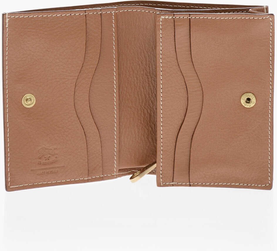Portofele IL BISONTE Textured Leather Wallet With Zip Brown Femei (BM 19715117) 3