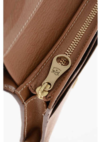 Portofele IL BISONTE Textured Leather Wallet With Zip Brown Femei (BM 19715117) 4