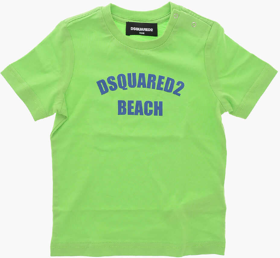 Tricouri DSQUARED2 Crew Neck Cotton T-Shirt With Printed Logo Green Baieti (BM 19715120) 1