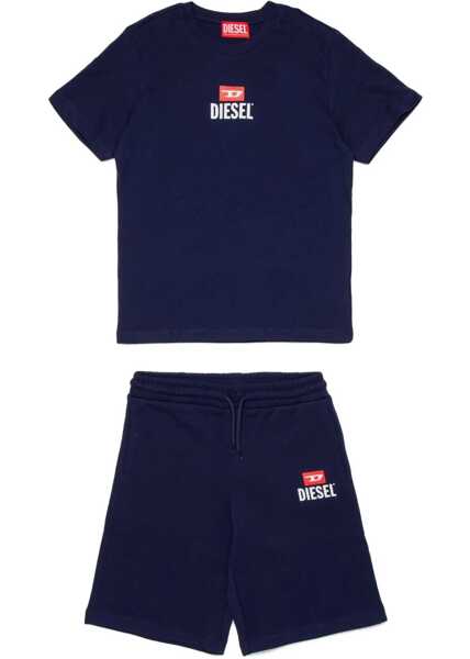 Tricouri Diesel Solid Color Shorts And T-Shirt Set With Printed Logo Blue Baieti (BM 19715135) 1