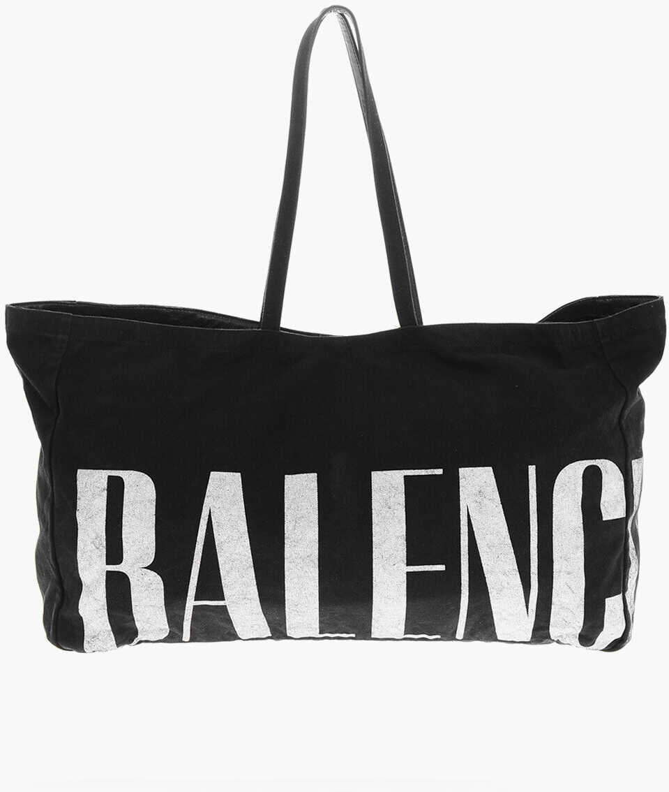 Genti de mana Balenciaga Cotton Maxi Tote Bag With Logo Black Barbati (BM 19715168) 1
