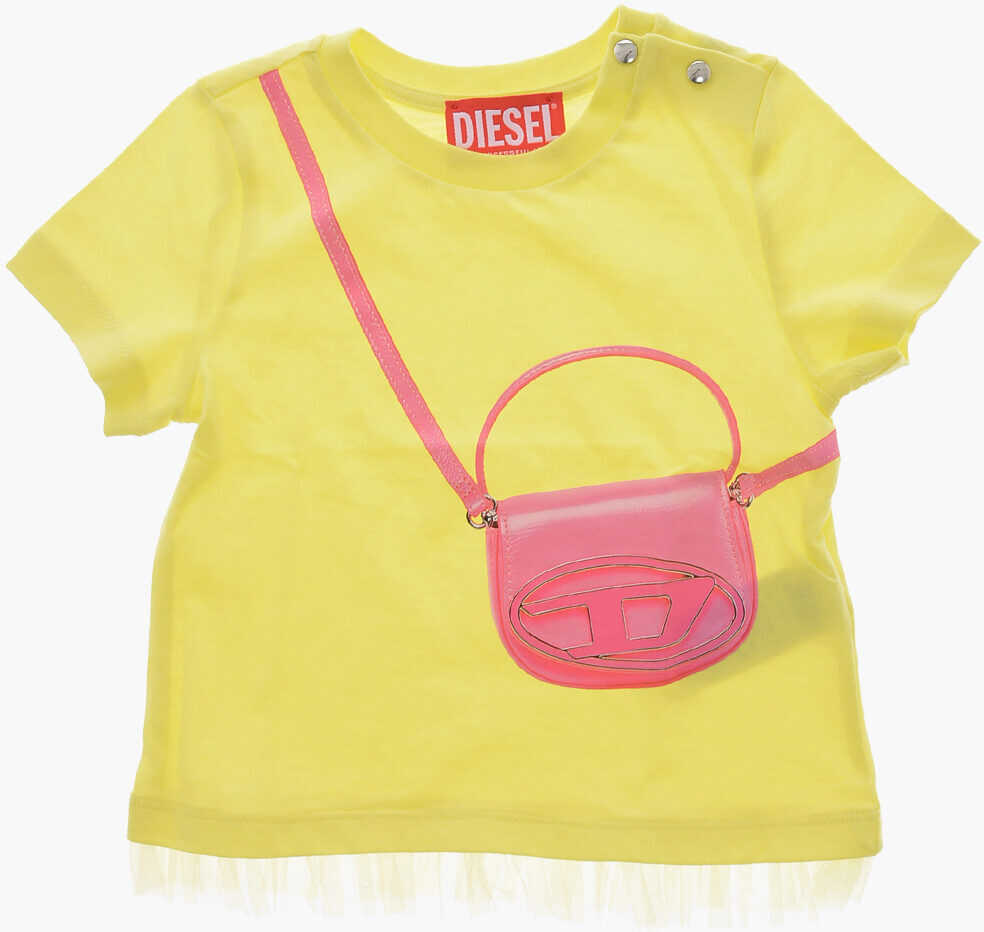 Tricouri Diesel Cotton Crossbody T-Shirt With Tulle Detail Yellow Baieti (BM 19715171) 1