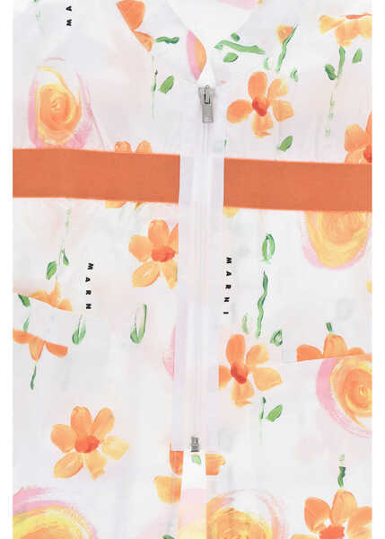 Camasi Marni Floral Patterned Poplin Cotton Overshirt With Zip Closure Orange Baieti (BM 19715198) 2