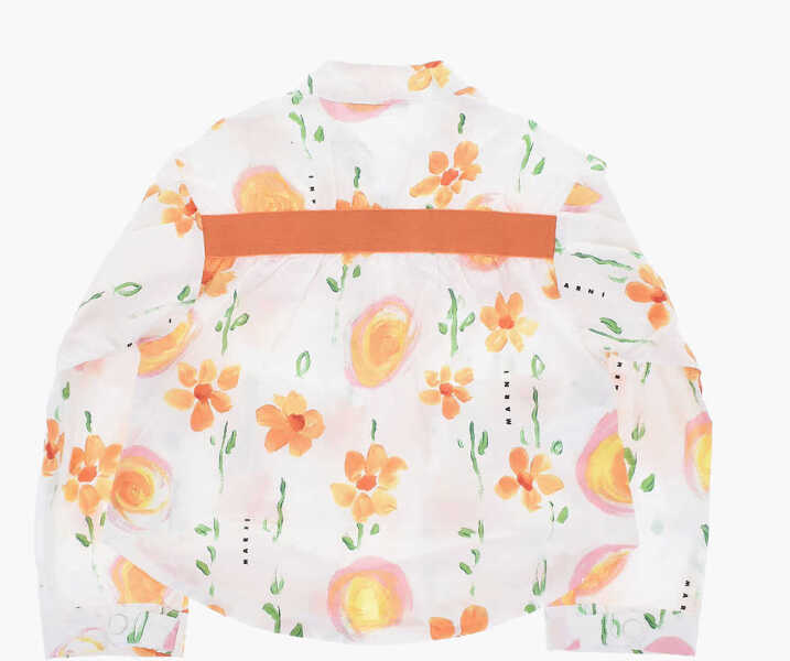 Camasi Marni Floral Patterned Poplin Cotton Overshirt With Zip Closure Orange Baieti (BM 19715198) 3