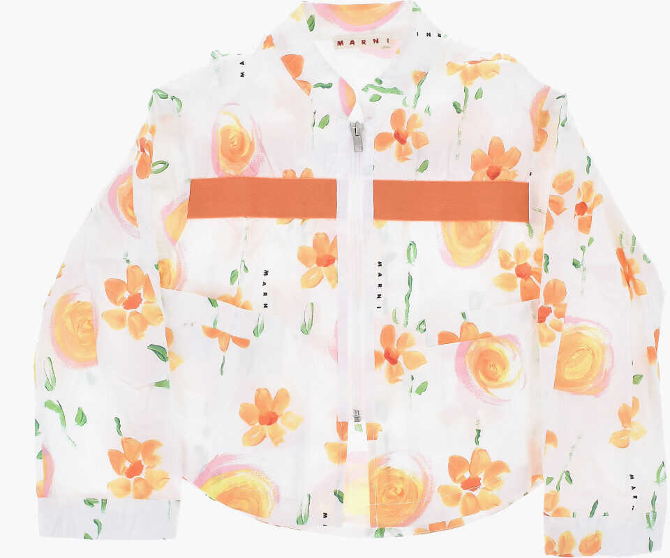 Camasi Marni Floral Patterned Poplin Cotton Overshirt With Zip Closure Orange Baieti (BM 19715198) 1