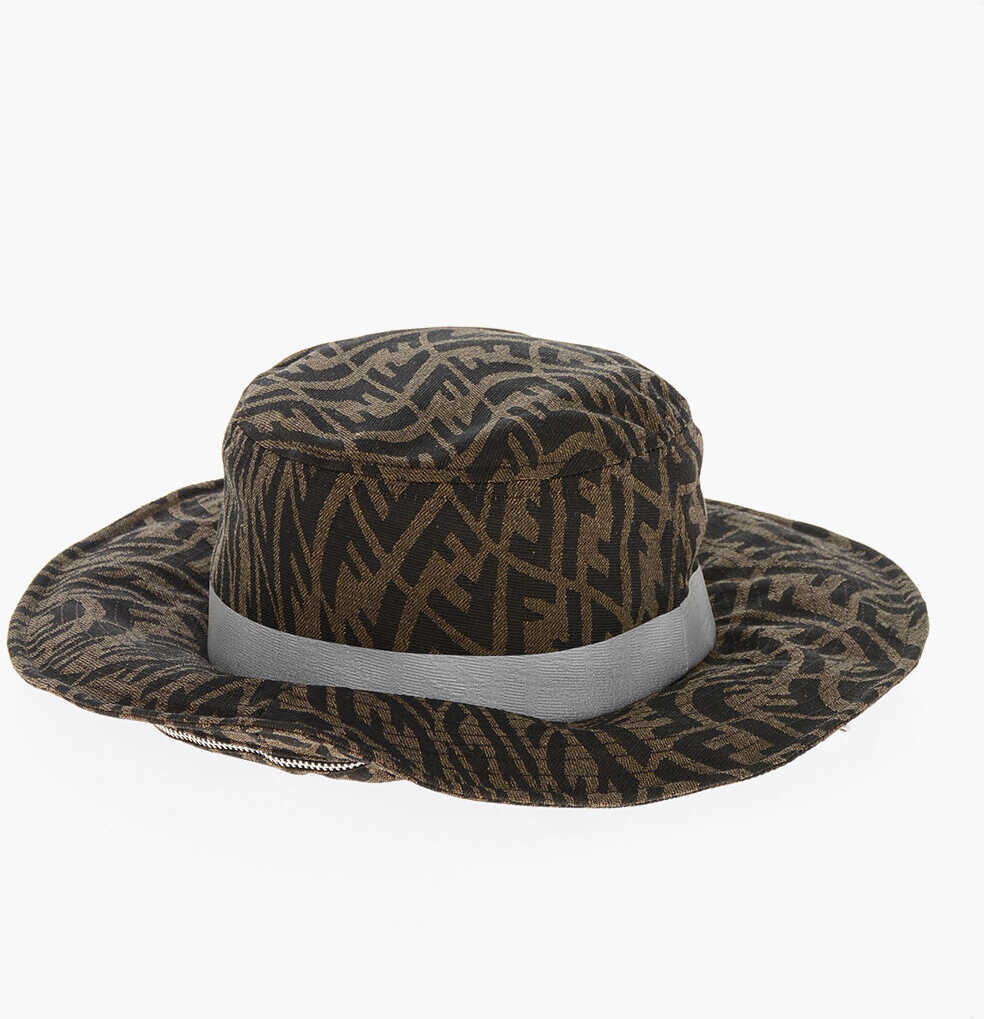Caciuli Fendi Monogram Patterned Sahara Bucket Hat With Removable Fly Scre Brown Barbati (BM 19715225) 1