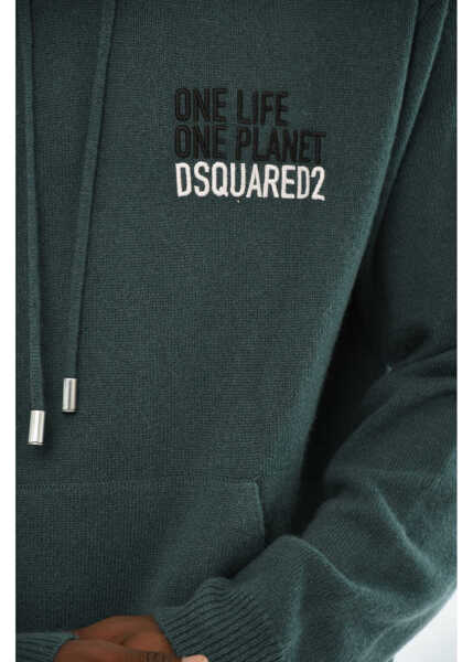 Pulovere DSQUARED2 Cashmere Sweater With Patch Pocket And Hood Green Barbati (BM 19715234) 3