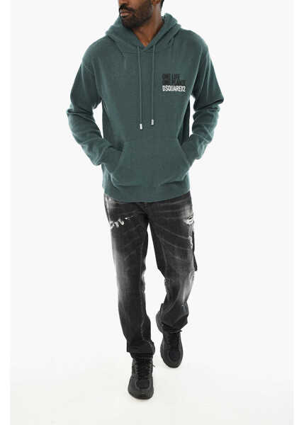 Pulovere DSQUARED2 Cashmere Sweater With Patch Pocket And Hood Green Barbati (BM 19715234) 4