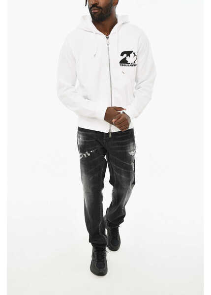 Bluze de trening DSQUARED2 Cotton Hoodie With Zip Black & White Barbati (BM 19715243) 4