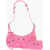 Balenciaga Crinkled Fluorescent Leather Le Cagole Shoulder Bag With Hea Pink