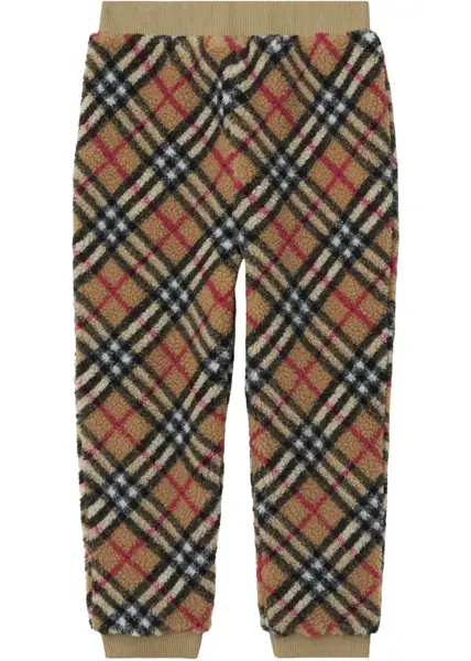 Pantaloni de trening Burberry Kids Tartan Patterned Teddy Sweatpants Beige Baieti (BM 19715276) 1