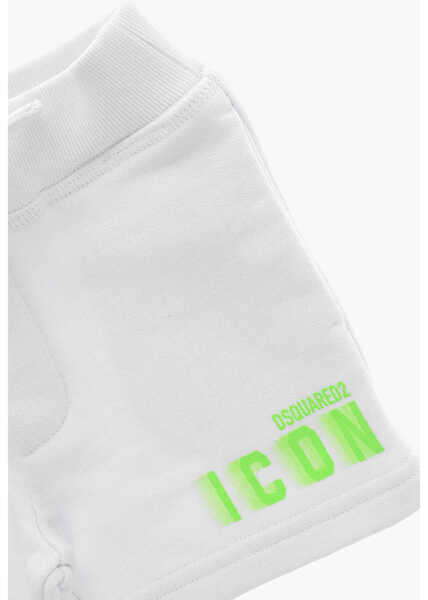 Pantaloni scurti DSQUARED2 Brushed Cotton Icon Shorts With Neon Logo White Baieti (BM 19715291) 2
