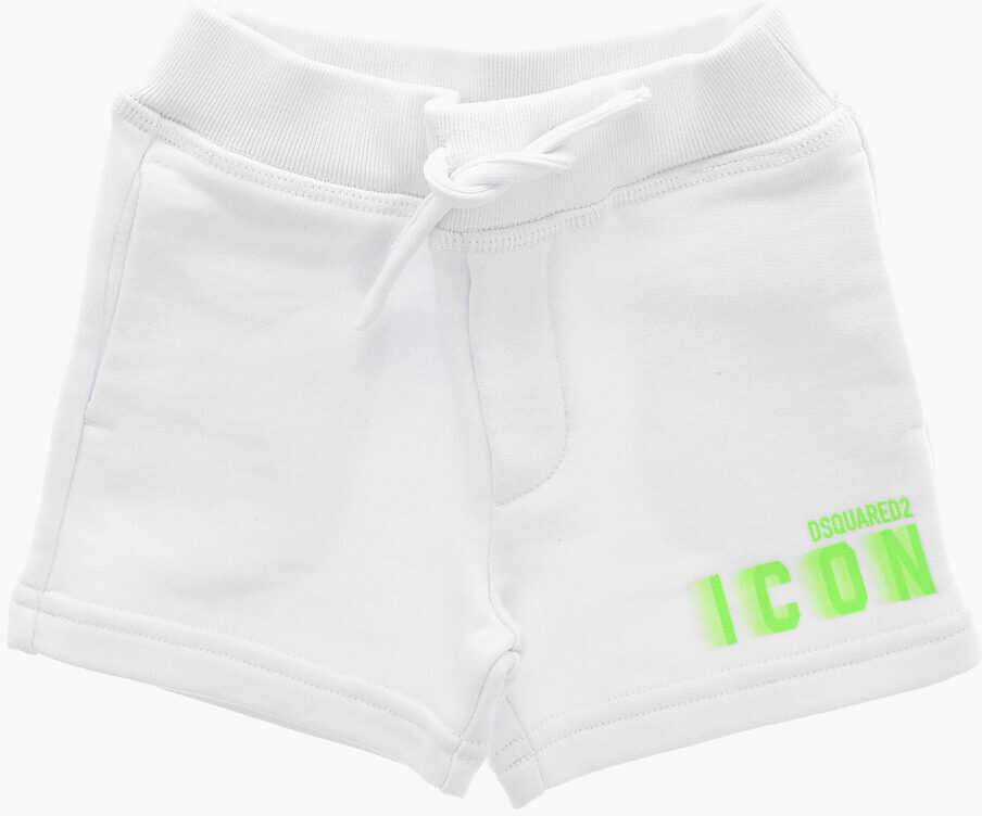 Pantaloni scurti DSQUARED2 Brushed Cotton Icon Shorts With Neon Logo White Baieti (BM 19715291) 1
