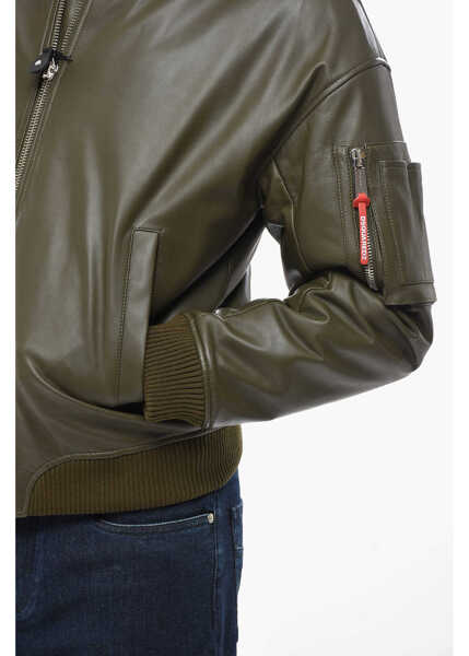 Geci de piele DSQUARED2 Letaher Bomber With Frontal Zip Green Barbati (BM 19715297) 3