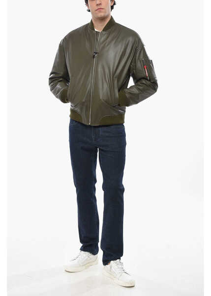 Geci de piele DSQUARED2 Letaher Bomber With Frontal Zip Green Barbati (BM 19715297) 4