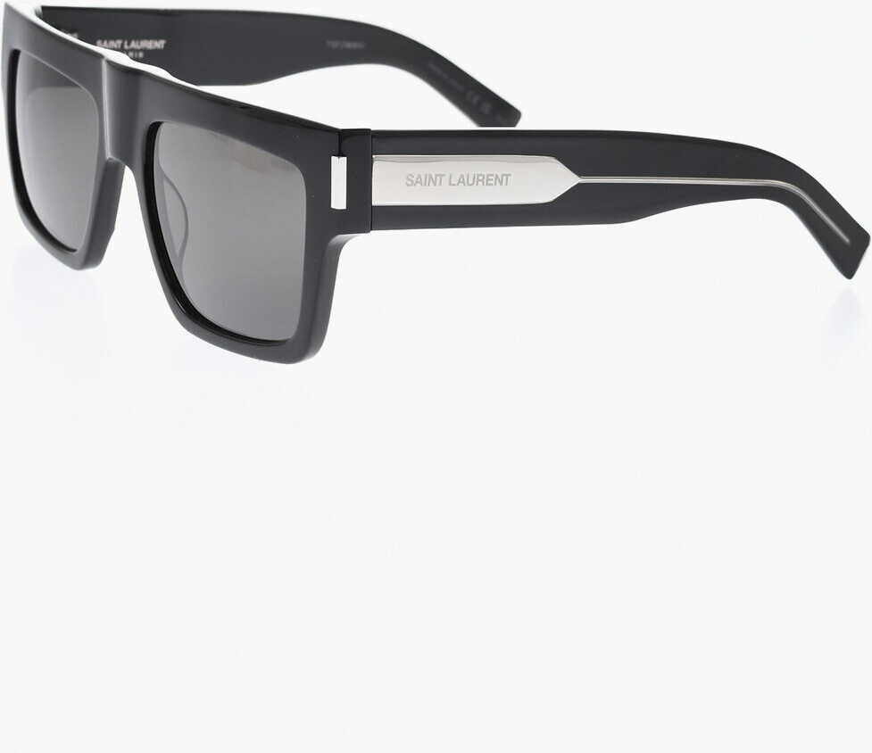 Ochelari de soare Saint Laurent Solid Color Lenses With Squared Sunglasses Black Barbati (BM 19715324) 2