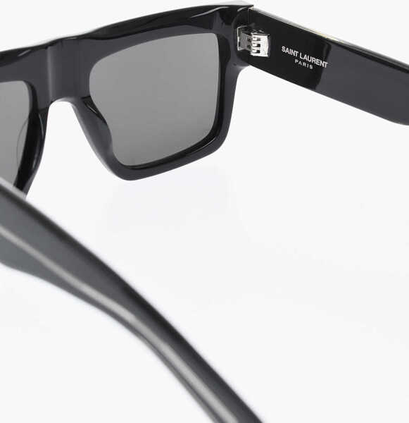Ochelari de soare Saint Laurent Solid Color Lenses With Squared Sunglasses Black Barbati (BM 19715324) 3