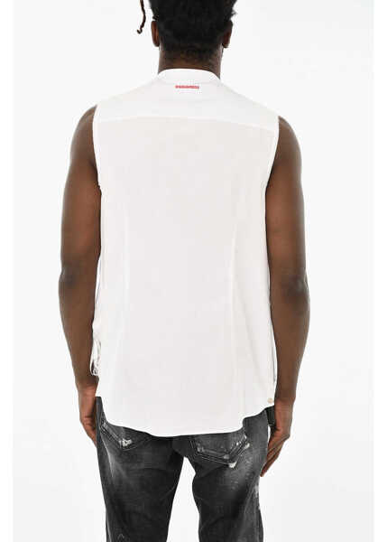 Tricouri DSQUARED2 Printed Cropped Top With Fringes White Barbati (BM 19715330) 2