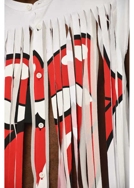 Tricouri DSQUARED2 Printed Cropped Top With Fringes White Barbati (BM 19715330) 3