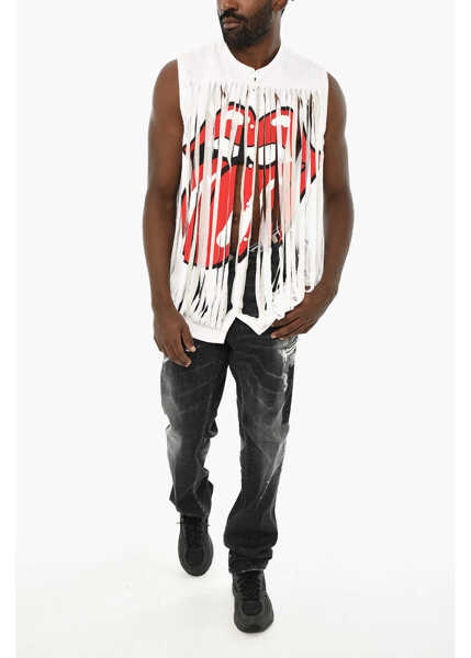 Tricouri DSQUARED2 Printed Cropped Top With Fringes White Barbati (BM 19715330) 4