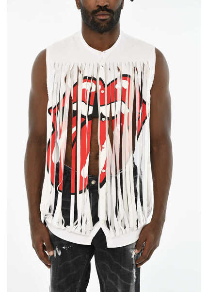 Tricouri DSQUARED2 Printed Cropped Top With Fringes White Barbati (BM 19715330) 1