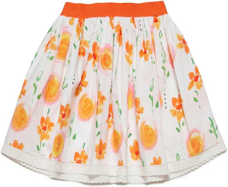 Fuste Marni Floral Patterned Skirt With Elastic Waistband Orange Fete (BM 19715333) 1