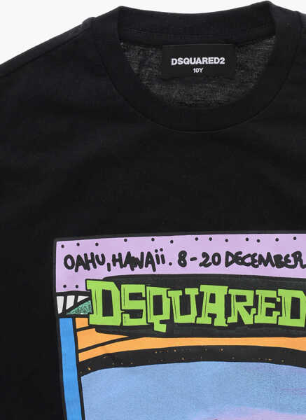 Tricouri DSQUARED2 Crew Neck Double Pipe T-Shirt With Front Print Black Baieti (BM 19715378) 2