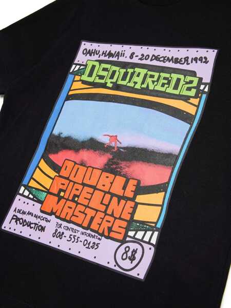 Tricouri DSQUARED2 Crewneck T-Shirt Double Pipe With Front Print Black Baieti (BM 19715378) 4