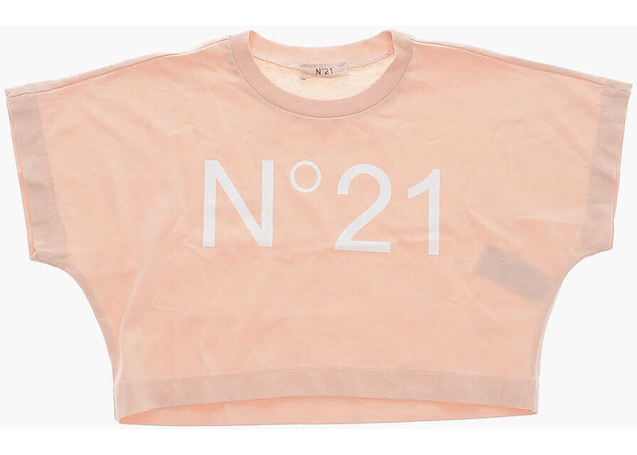 Tricouri N21 Kids Crew Neck Cropped Fit T-Shirt With Printed Logo Pink Baieti (BM 19715381) 1