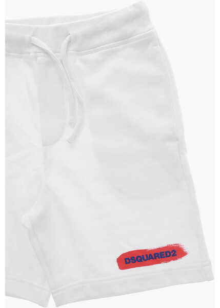 Pantaloni scurti DSQUARED2 Brushed Cotton Shorts With Printed Logo White Baieti (BM 19715495) 2