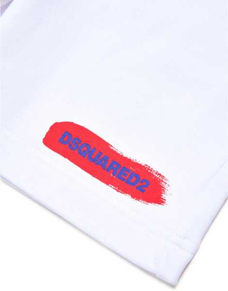Pantaloni scurti DSQUARED2 Brushed Cotton Shorts With Printed Logo White Baieti (BM 19715495) 4