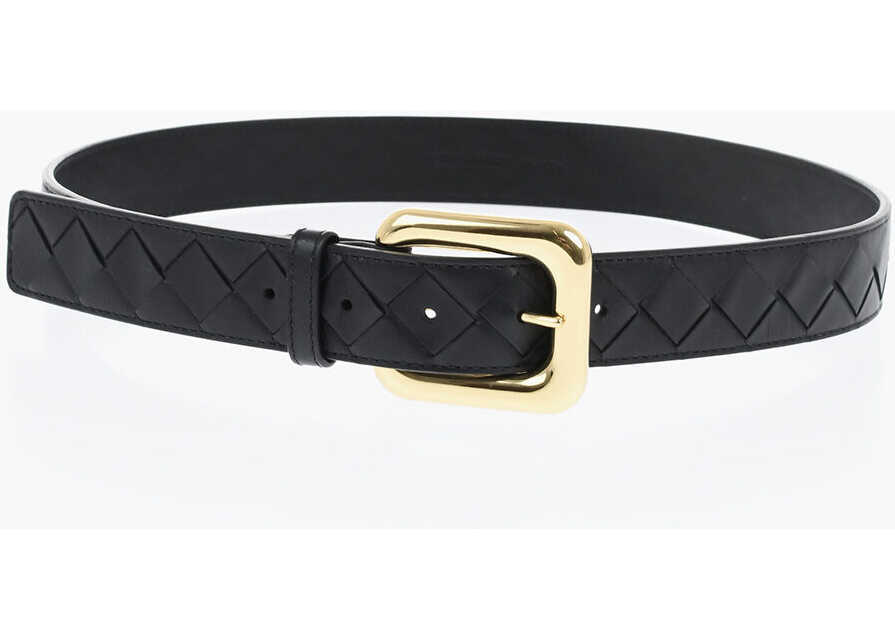Curele Bottega Veneta Braided Leather Belt With Golden Effect Buckle 40Mm Black Femei (BM 19715522) 2