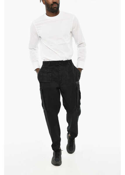 Pantaloni casual DSQUARED2 Cotton Cargo Pants With Drawstring Waist Black Barbati (BM 19715534) 3