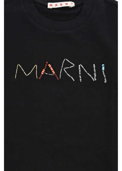 Rochii Marni Short-Sleeved Sweatshirt Dress With Beaded Logo Black Fete (BM 19715537) 2