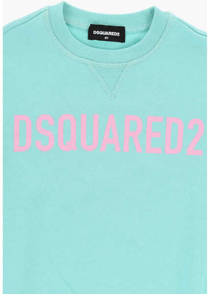 Bluze de trening DSQUARED2 Brushed Cotton Crew-Neck Sweatshirt With Contrasting Logo Light Blue Baieti (BM 19715543) 2