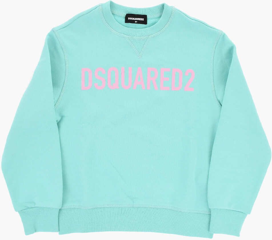 Bluze de trening DSQUARED2 Brushed Cotton Crew-Neck Sweatshirt With Contrasting Logo Light Blue Baieti (BM 19715543) 1