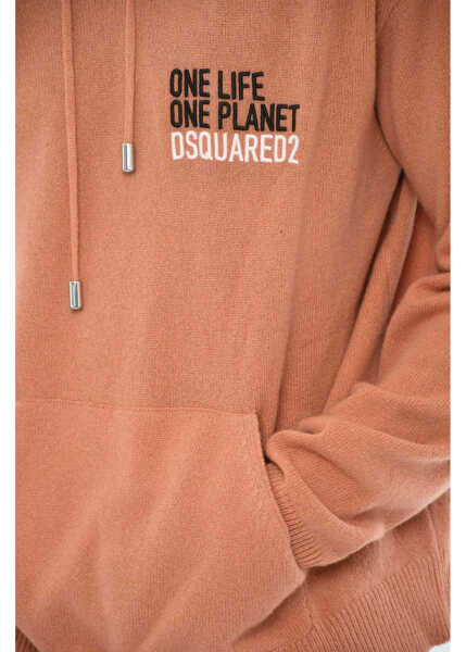 Pulovere DSQUARED2 Cashmere Sweater With Patch Pocket And Hood Orange Barbati (BM 19715546) 3