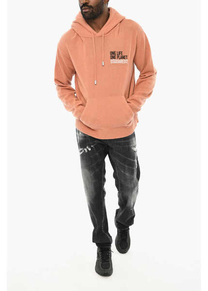 Pulovere DSQUARED2 Cashmere Sweater With Patch Pocket And Hood Orange Barbati (BM 19715546) 4