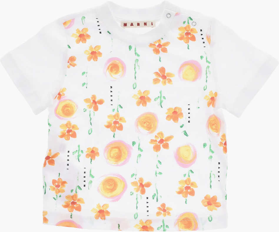 Tricouri Marni Floral Patterned Crew-Neck T-Shirt Orange Baieti (BM 19715549) 1