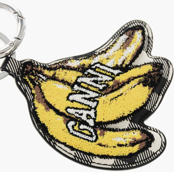 Brelocuri Ganni Houndstooth Pattern Keyring With Embossed Banana Detail Black & White Femei (BM 19715552) 2