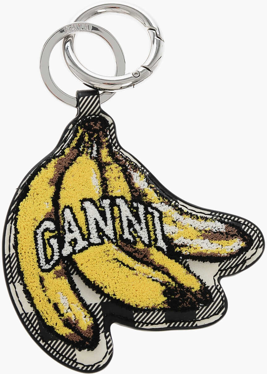 Brelocuri Ganni Houndstooth Pattern Keyring With Embossed Banana Detail Black & White Femei (BM 19715552) 1