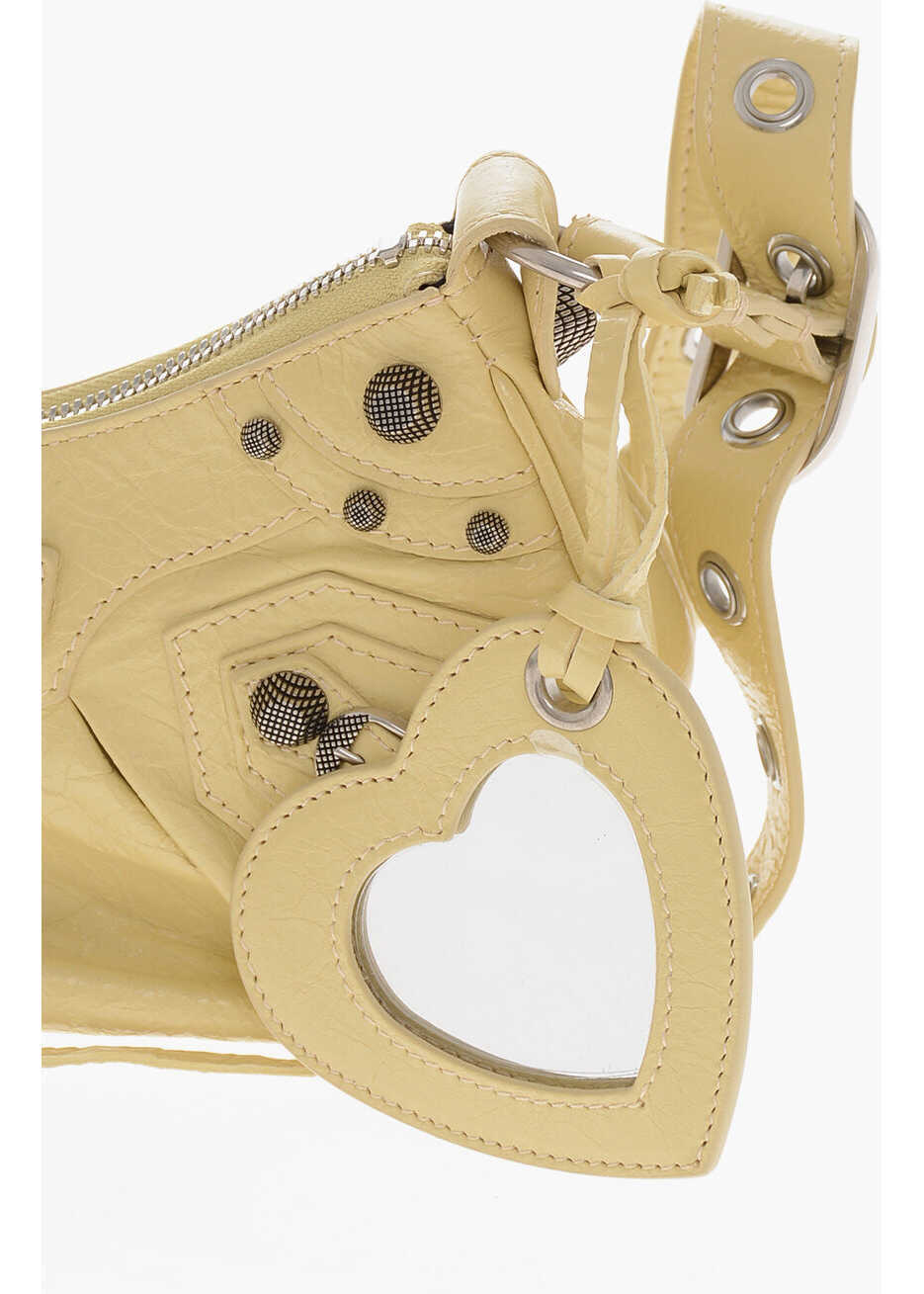 Genti de umar Balenciaga Crinkled Leather Le Cagole Shoulder Bag With Heart-Shaped Mi Yellow Femei (BM 19715555) 4