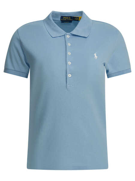 Tricouri Polo Ralph Lauren Slim-fit stretch polo shirt with logo Light blue Femei (BM 19715589) 1
