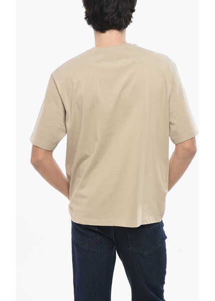 Tricouri DSQUARED2 Cotton Crew-Neck T-Shirt With Embossed Monogram Beige Barbati (BM 19715855) 2