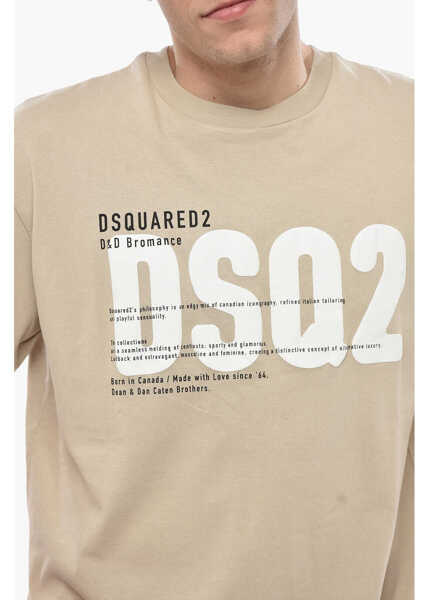 Tricouri DSQUARED2 Cotton Crew-Neck T-Shirt With Embossed Monogram Beige Barbati (BM 19715855) 3